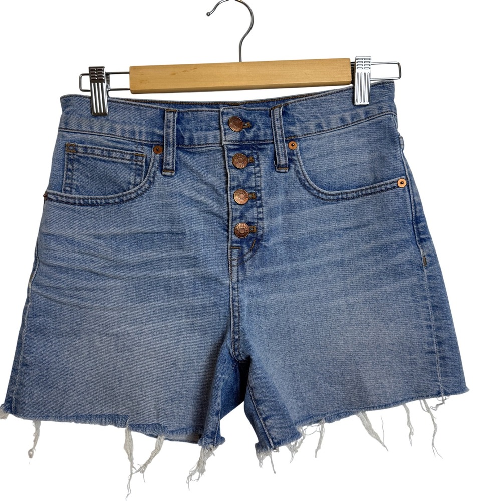 Madewell‎ Denim Shorts Sz 25 Light Wash Button Fly Raw Hem High Rise Cutoffs